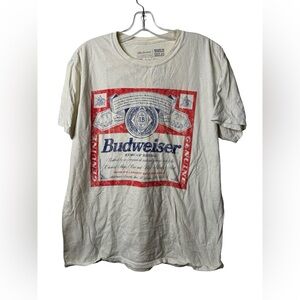 Budweiser Beer Label Graphic T-Shirt White Red Blue Men’s Large